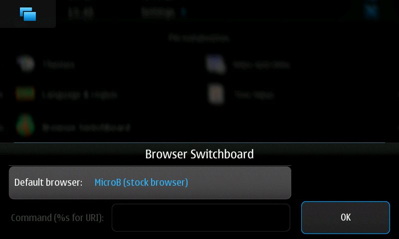 Browser Switchboard control panel screenshot on Fremantle